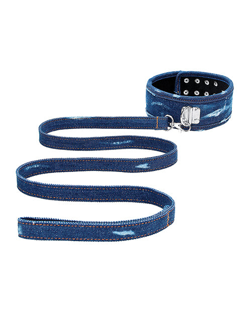 Shots Ouch Denim Collar w/Leash - Blue