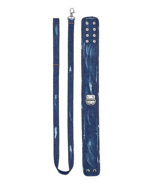 Shots Ouch Denim Collar w/Leash - Blue