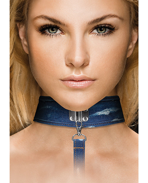 Shots Ouch Denim Collar w/Leash - Blue