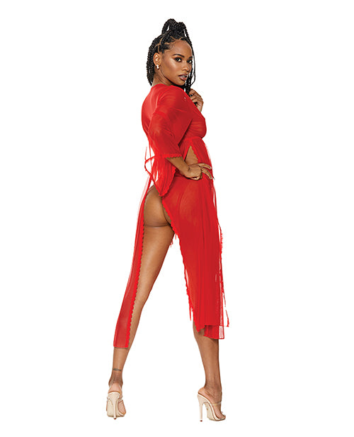 Sheer Bell Sleeved Long Robe Red XXL