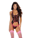 '=Lace Underwire Bustier w/G-String Black/Hot Pink MD