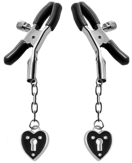 Master Series Charmed Heart Padlock Nipple Clamps - Assorted Colors