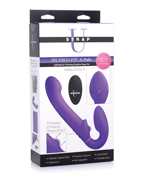 Strap U 10x Swirl Ergo-Fit Inflatable & Vibrating Strapless Strap On - Assorted Colors