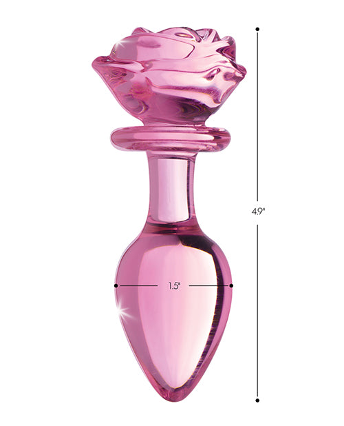 Booty Sparks Pink Rose Glass Anal Plug - Large