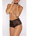 Allure Posh & Spicey Crotchless Panty w/Choker & Pearls - Black O/S