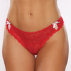 Allure Kisses & Bows Thong Panty w/Lace-Up Detail - Red/White O/S