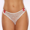 Allure Kisses & Bows Thong Panty w/Lace-Up Detail - White/Red O/S
