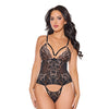 Lace and Mesh Teddy w/Removable Backless Panty - Black/Rose Gold MD