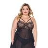Lace and Mesh Underwire Babydoll w/Thong - Black/Rose Gold 1X/2X