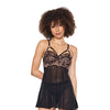 Lace and Mesh Underwire Babydoll w/Thong - Black/Rose Gold MD