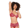 Metallic Stretch Lace Underwire Bra w/Crotchless Garter Panty - Red LG