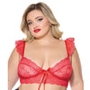 Scallop Stretch Lace Soft Cup Bralette - Red QN