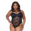 Lace Teddy w/Padded Underwire Cups & Removable Neck Accent - Black 1X/2X