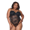 Lace Teddy w/Padded Underwire Cups & Removable Neck Accent - Black 1X/2X