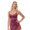 Scallop Lace Trimmed Stretch Satin Chemise w/Underwire Cups - Mauve Plum MD