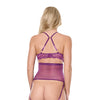 Metallic Stretch Lace & Mesh Teddy w/Detachable Panty - Purple SM