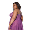 Metallic Stretch Lace & Mesh Babydoll w/Thong - Purple 1X/2X