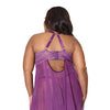 Metallic Stretch Lace & Mesh Babydoll w/Thong - Purple 1X/2X