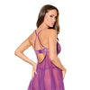 Metallic Stretch Lace & Mesh Babydoll w/Thong - Purple LG