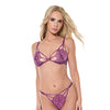 Metallic Scallop Stretch Lace Bra &/G-String - Purple LG