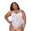 Floral Scallop Stretch Lace & Mesh Teddy - White 1X/2X