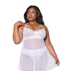 Scallop Stretch Lace & Mesh Babydoll w/Thong - White 1X/2X