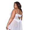 Scallop Stretch Lace & Mesh Babydoll w/Thong - White 1X/2X