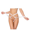 Satin Ribbon w/Elastic Harness & Cuffs Set - White/Gold O/S