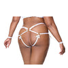 Satin Ribbon w/Elastic Harness & Cuffs Set - White/Gold QN
