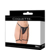 Lace Thong w/Garters and Bow Detail - Black SM