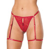 Lace Thong w/Garters and Bow Detail - Red XL
