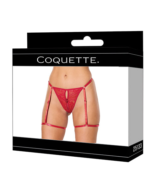 Lace Thong w/Garters and Bow Detail - Red XL