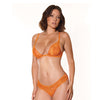 Mango Obsession Lace & Mesh Bra & Thong  2 pc Set - Orange LG