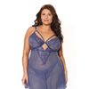 Twilight Fever Lace & Mesh Babydoll w/G-String - Navy 3X/4X