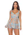 Blue Blossom Underwire Babydoll w/G-String - Blue LG
