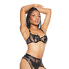 Darque Soft Underwire Bra w/Boning, Garterbelt & Thong Black SM