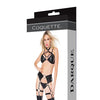 Darque Wet Look Striped Strappy Halter Top & Crotchless Garter Panty Black OS