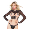 Darque Stretch Mesh Long Sleeve Open Bust Crop Top Black OS