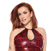 Darque Metallic Wet Look Keyhole Halter Top - Red/Black 1X/2X