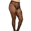 Lace and Fishnet Pantyhose with High-Waisted Lace Panty Design - Black QN