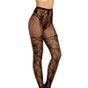 Lace and Fishnet Pantyhose with High-Waisted Lace Panty Design - Black O/S