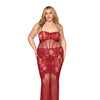 Lace and Mesh Seamless Halter Bodystocking Gown w/Rhinestone Details - Ox Blood QN