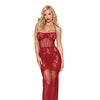Lace and Mesh Seamless Halter Bodystocking Gown w/Rhinestone Details - Ox Blood O/S