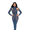 Long-Sleeved Seamless Open Back Bodystocking Gown w/Rhinestone Detail - Twilight Blue O/S