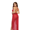 Stretch Lace Teddy & Sheer Mesh Maxi Skirt w/Adjustable Straps & G-String - Rouge