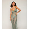Eyelash Lace & Satin Long Chemise w/G-String - Sage Green SM