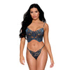 Velvet Applique Bustier w/Metallic Silver Details & G-String - Twilight Blue LG