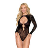 Floral Lace Seamless Open Back Teddy w/Removable Chain Detail - Black O/S