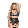 Temptress Wet Look Bra, Garterbelt, Choker & G-String Black OQ
