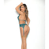 Euphoria Lace Bustier w/Open Crotch Panty Teal O/S
